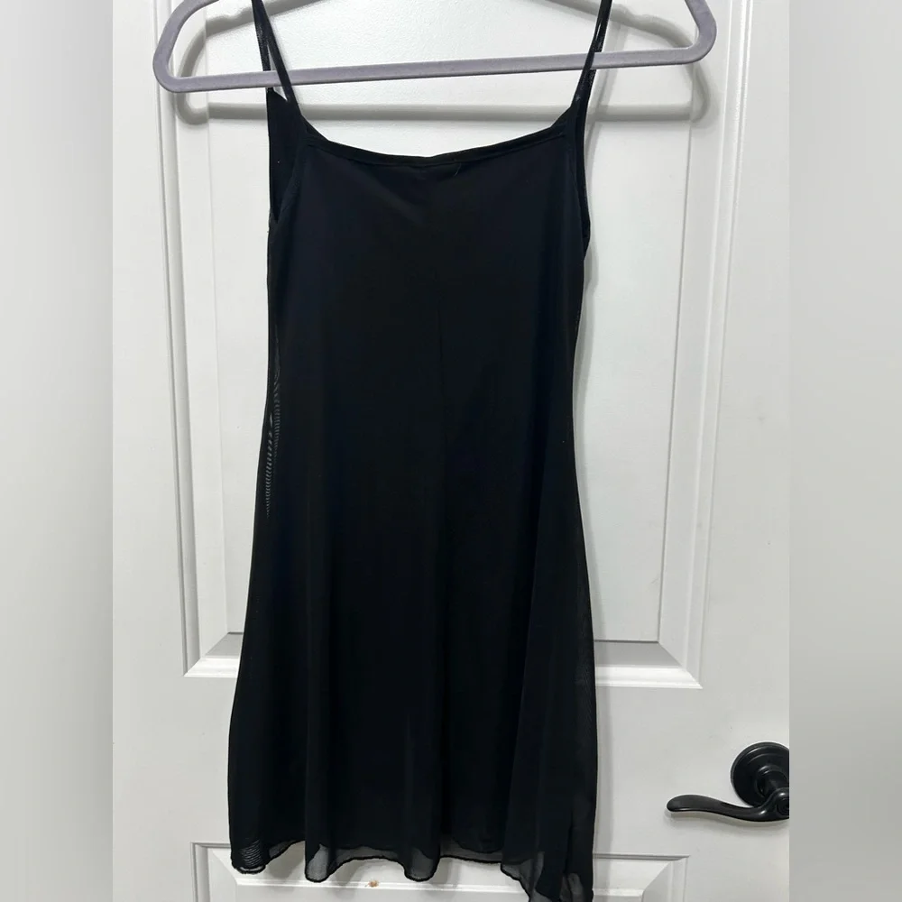 See You Monday XS black slip mini dress sheer mesh lined spaghetti straps LBD s - Picture 4 of 6
